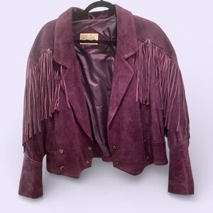Women's VINTAGE Genuine Leather Purple Fringe Jacket